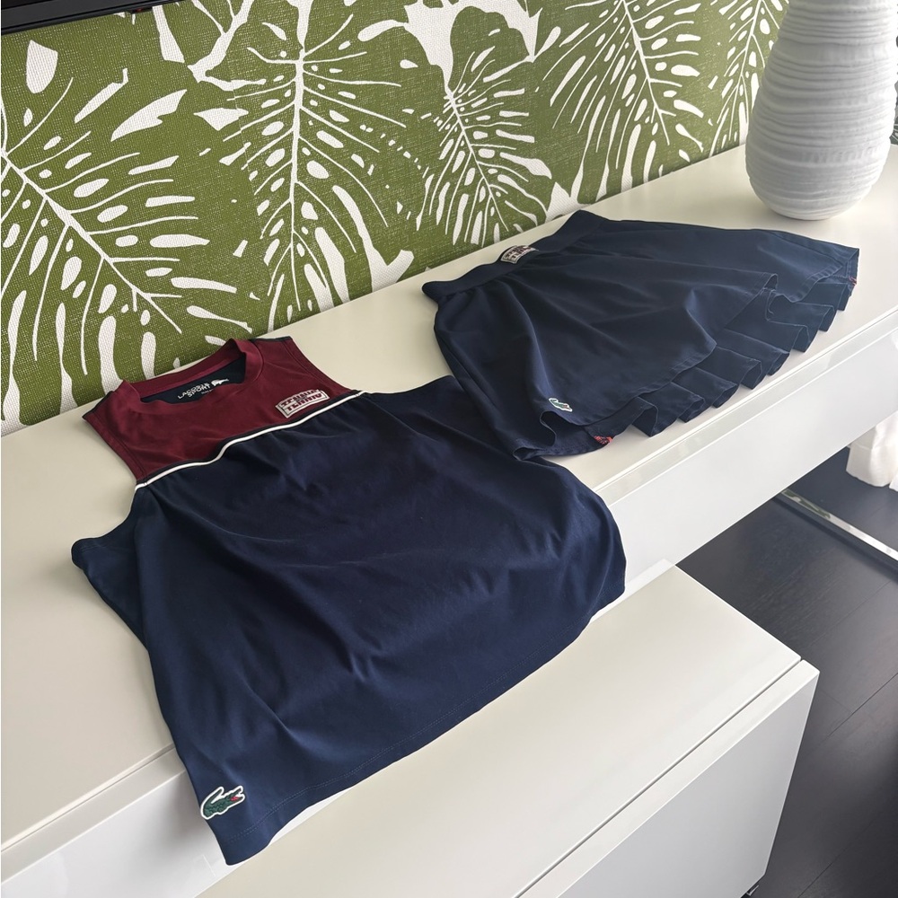 Lacoste Sport Navy Tee with Burgundy Trim
